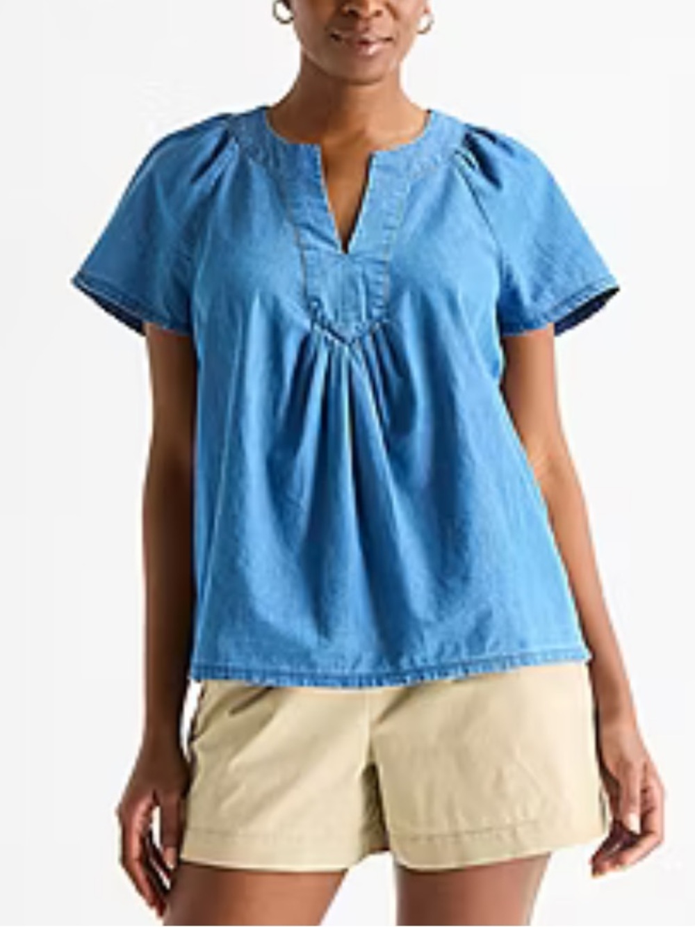 crown & ivy Washed Chambray Top - Light Blue